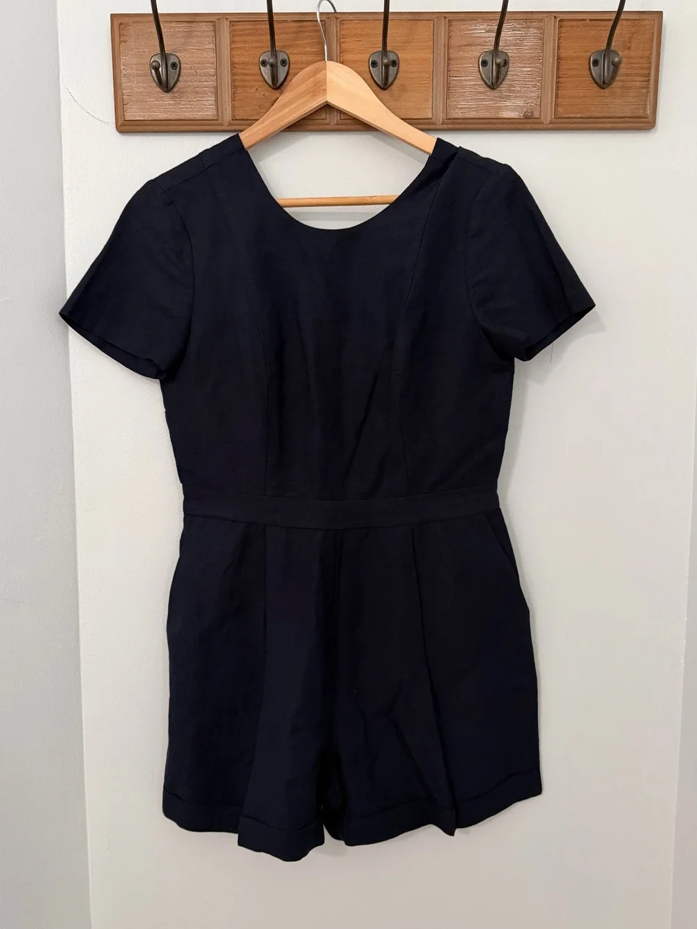 Banana Republic Navy Short Sleeve linen blend tailored Romper